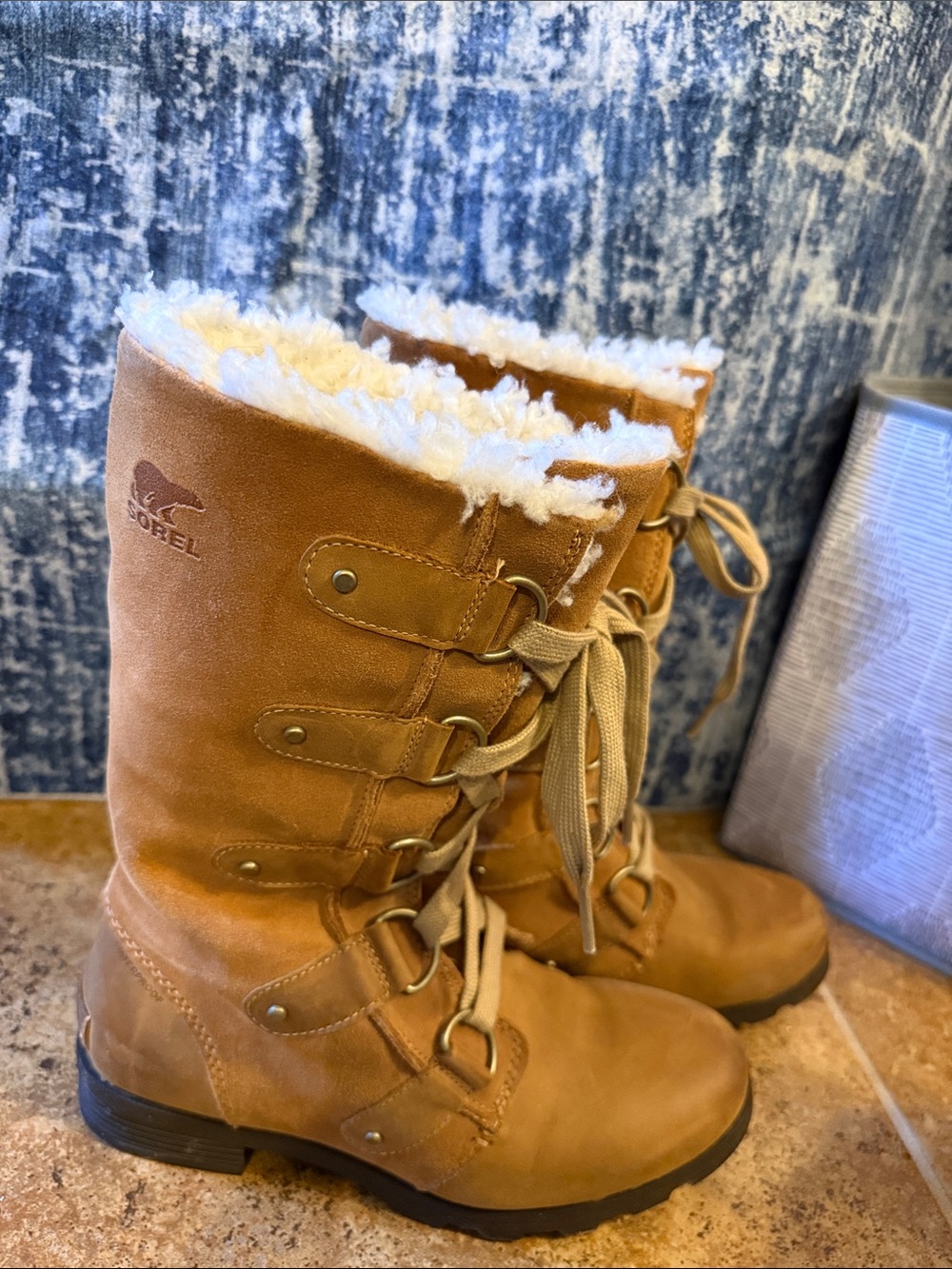 Sorel Chestnut Lace-Up Faux-Shearling Winter Boots